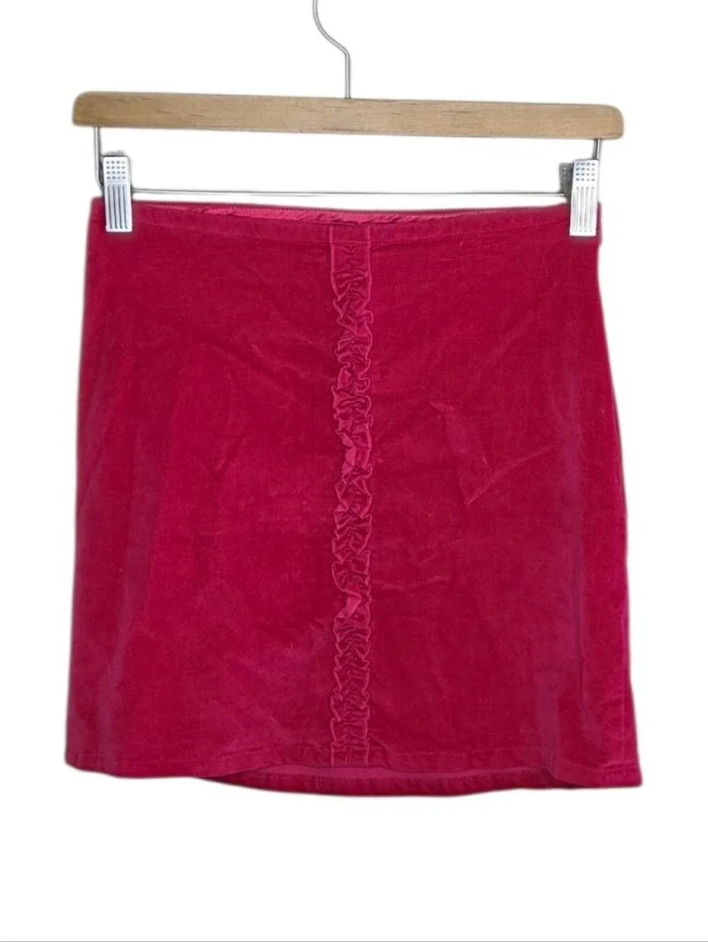 Y2K Gap Kids Cherry Red Velour Ruffle Mini Skirt Girls Size 8 Holiday Bold
